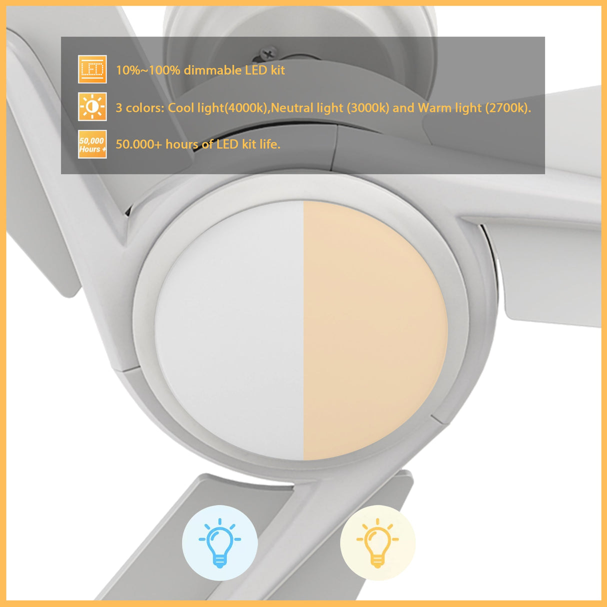 CALEN 48 In 3 Blade Smart Ceiling Fan With Integrated LED Lights With Google Home