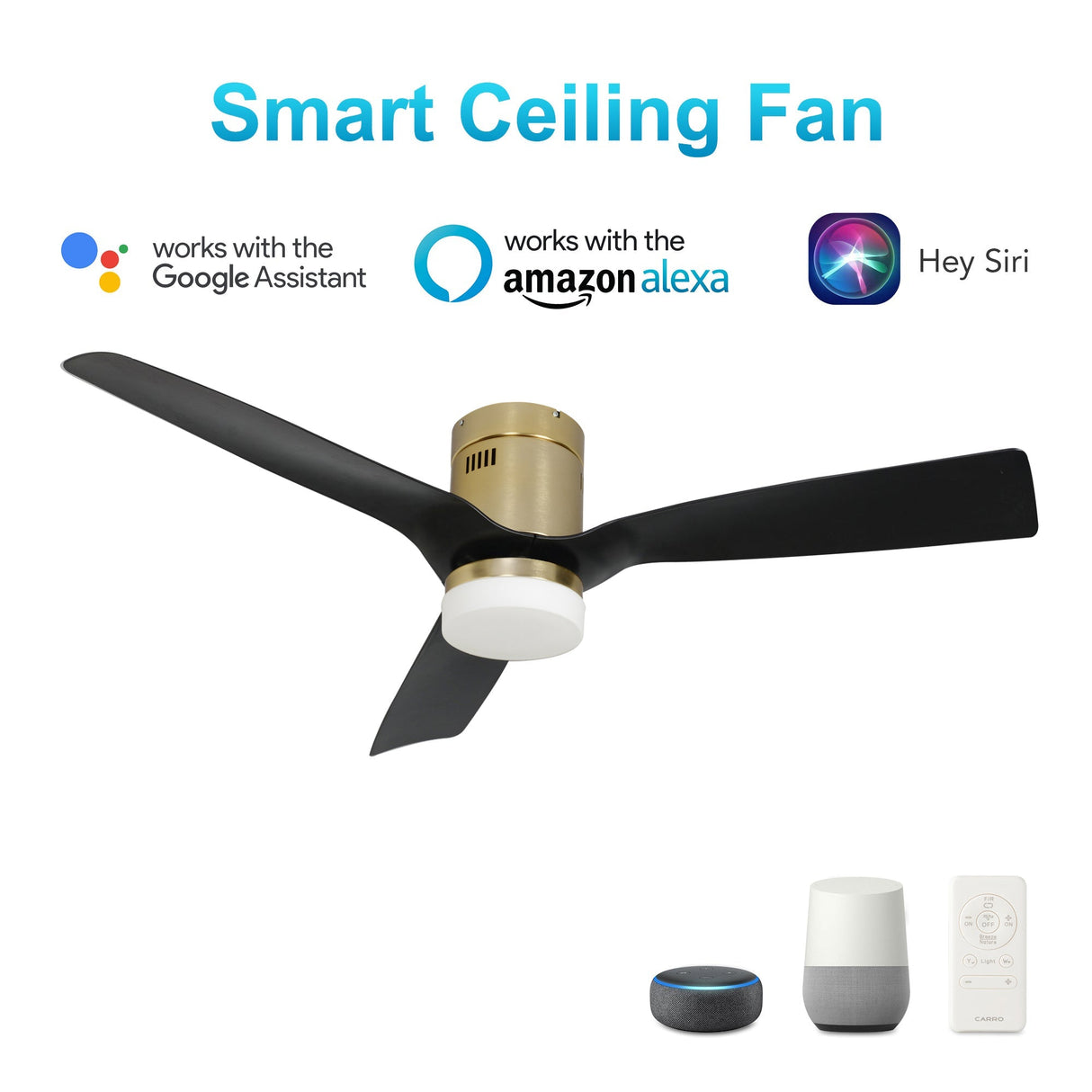SPEZIA 48 inch 3-Blade Flush Mount Smart Ceiling Fan with LED Light & Remote