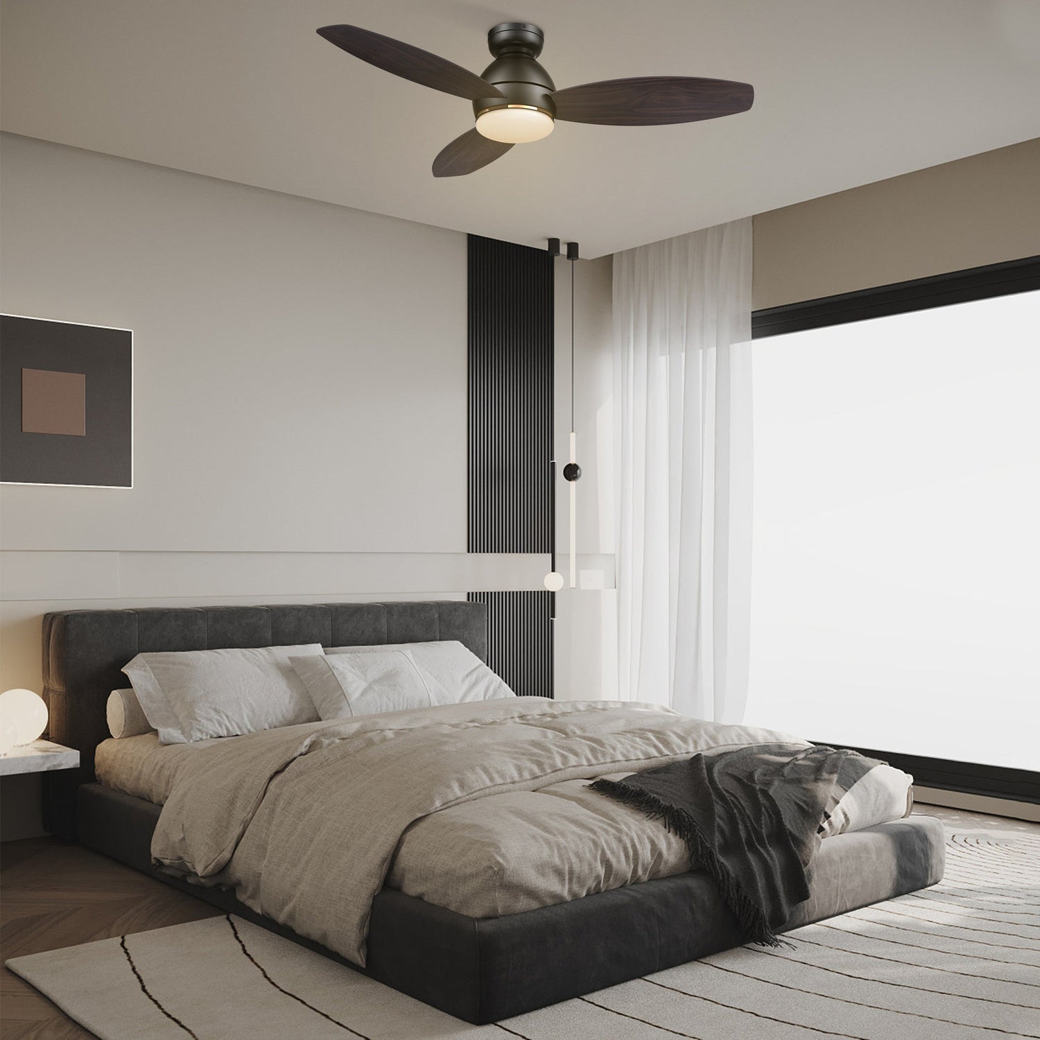 HOBART 48 In 3 Blade Smart Ceiling Fan With Integrated LED Lights With Google Home