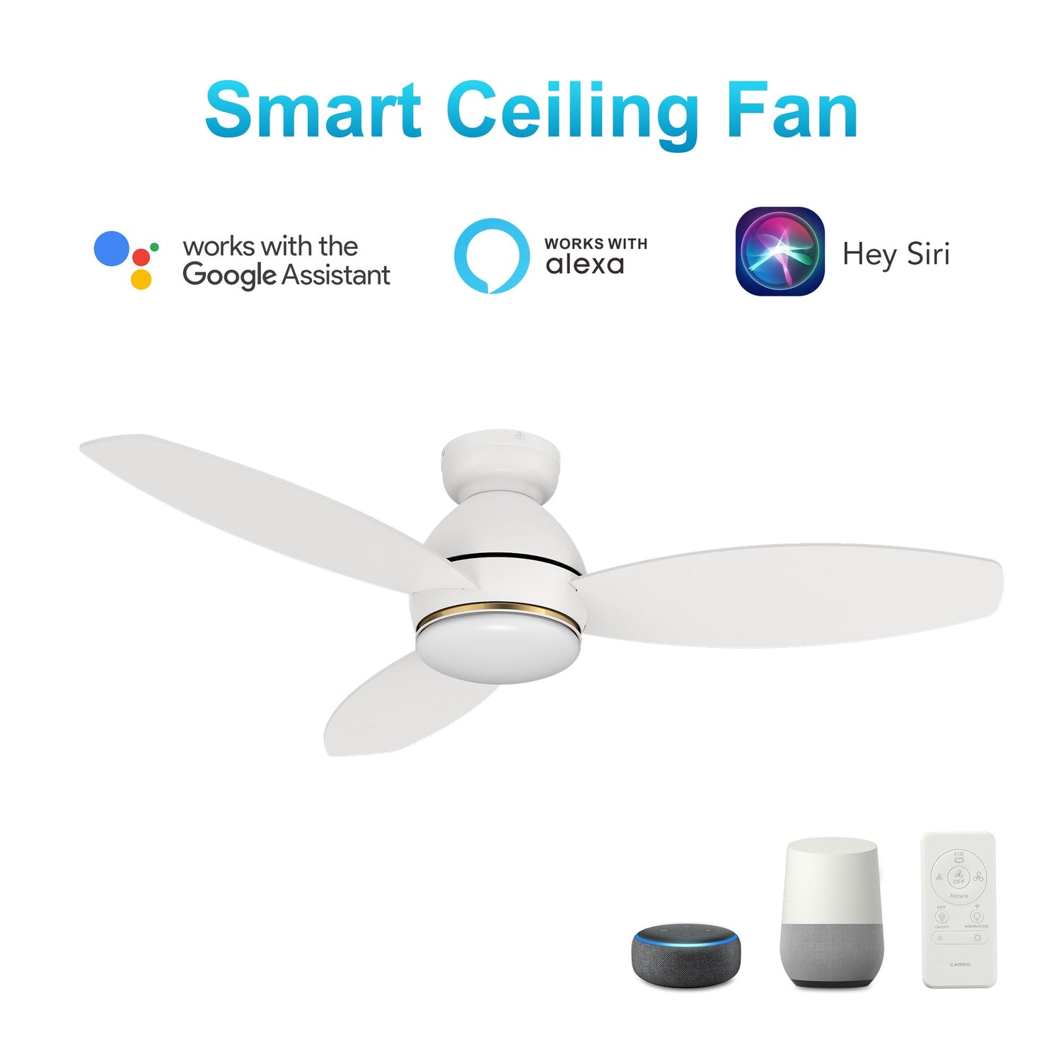 HOBART 48 In 3 Blade Smart Ceiling Fan With Integrated LED Lights With Google Home