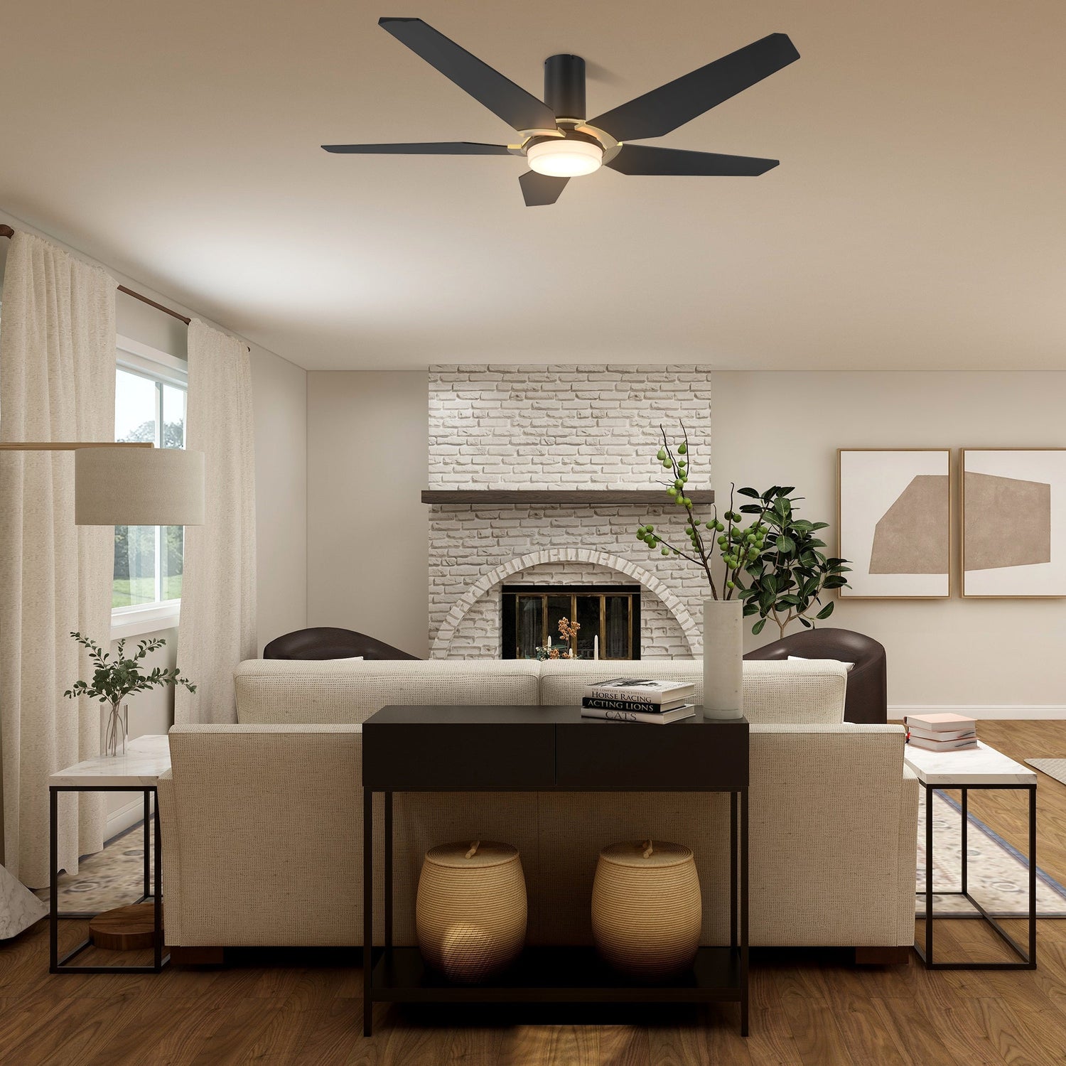 KAJ 48 In 5 Blade Smart Ceiling Fan With Integrated LED Lights With Google Home
