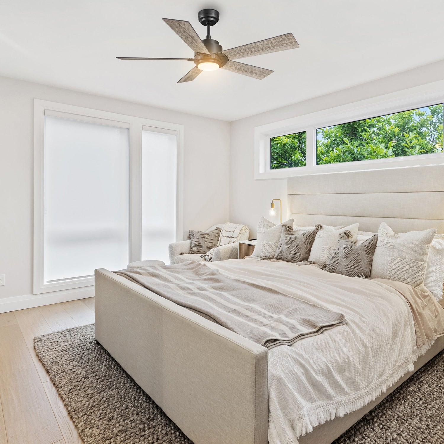 ASCENDER 48 In 5 Blade Smart Ceiling Fan With Integrated LED Lights With Google Home