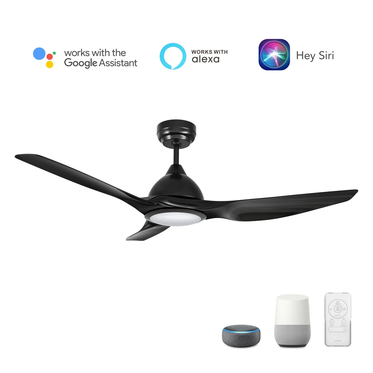 CRANSTON 52 In 3 Blade Smart Ceiling Fan With Integrated LED Lights With Google Home