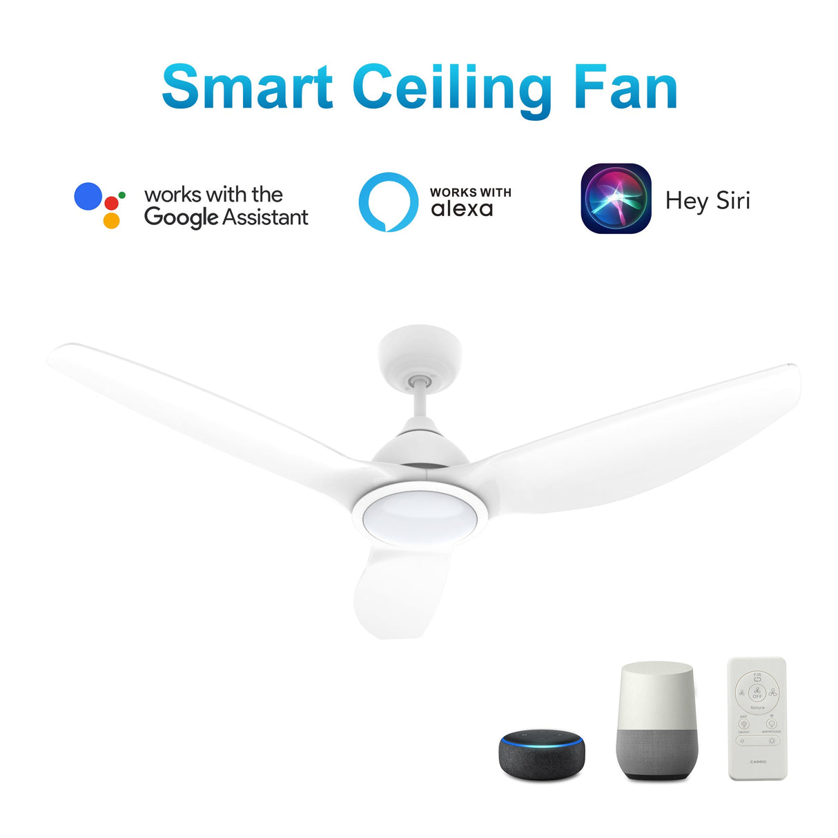 CRANSTON 52 In 3 Blade Smart Ceiling Fan With Integrated LED Lights With Google Home