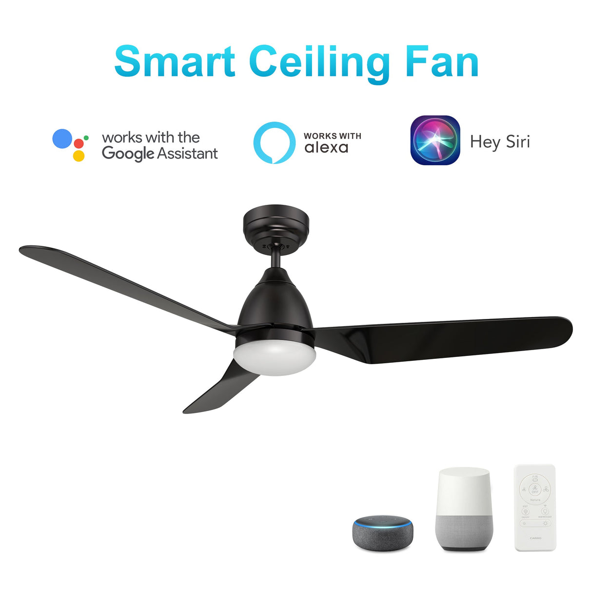 TOULON 52 In 3 Blade Smart Ceiling Fan With Integrated LED Lights With Google Home