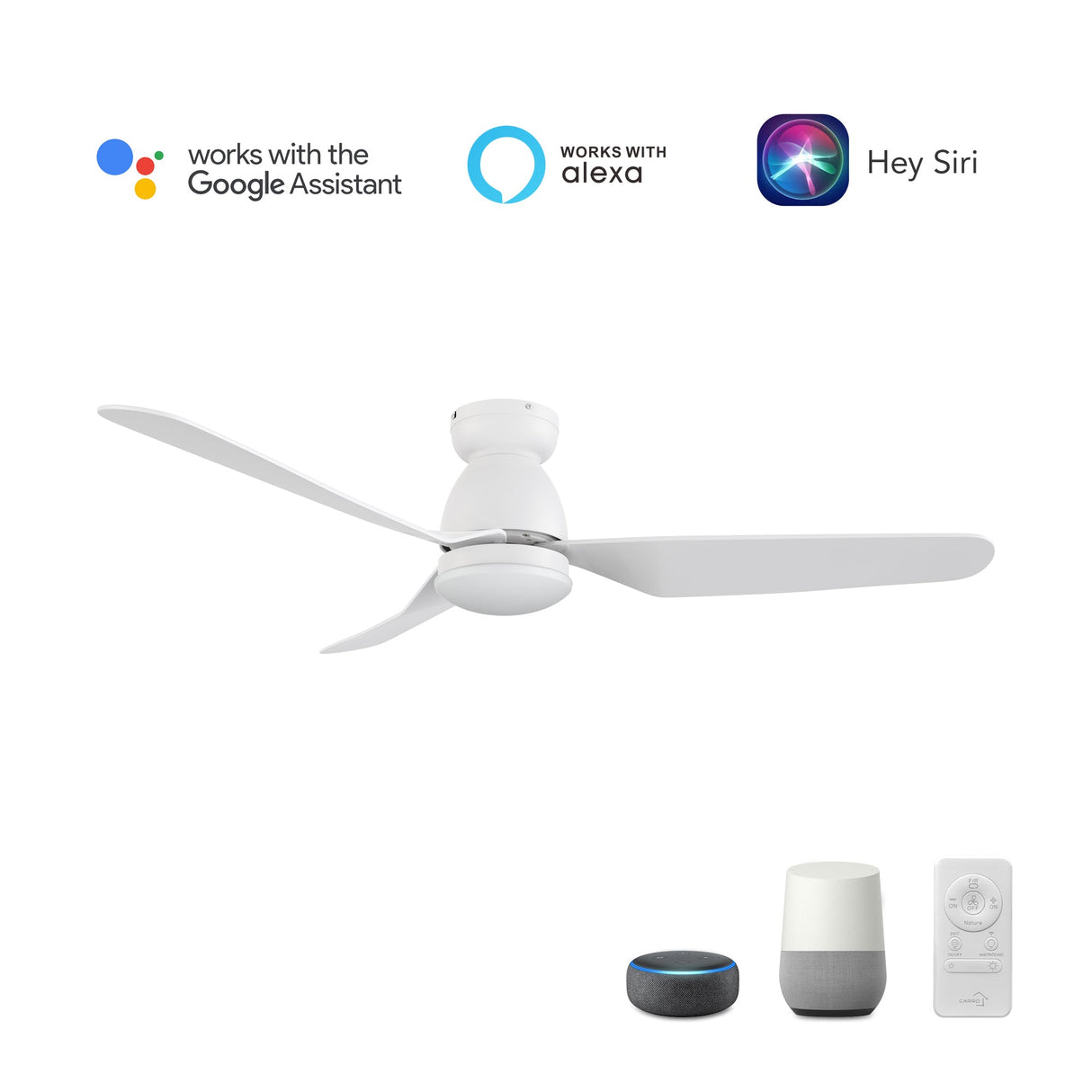DENVER 52 In 3 Blade Smart Ceiling Fan With Integrated LED Lights With Google Home
