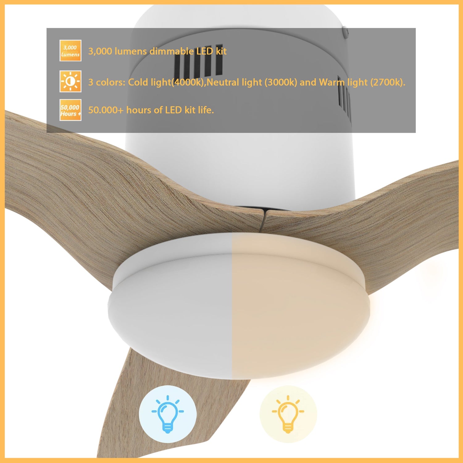 Spezia 52 Inch 3 Blade Flush Mount Smart Ceiling Fan With Led Light Kit Remote White Bamboo Wood