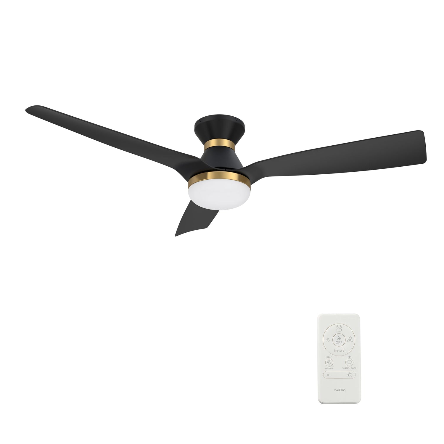 Spezia 52 Inch 3 Blade Flush Mount Smart Ceiling Fan With Led Light Kit Remote Black Black Gold Detail