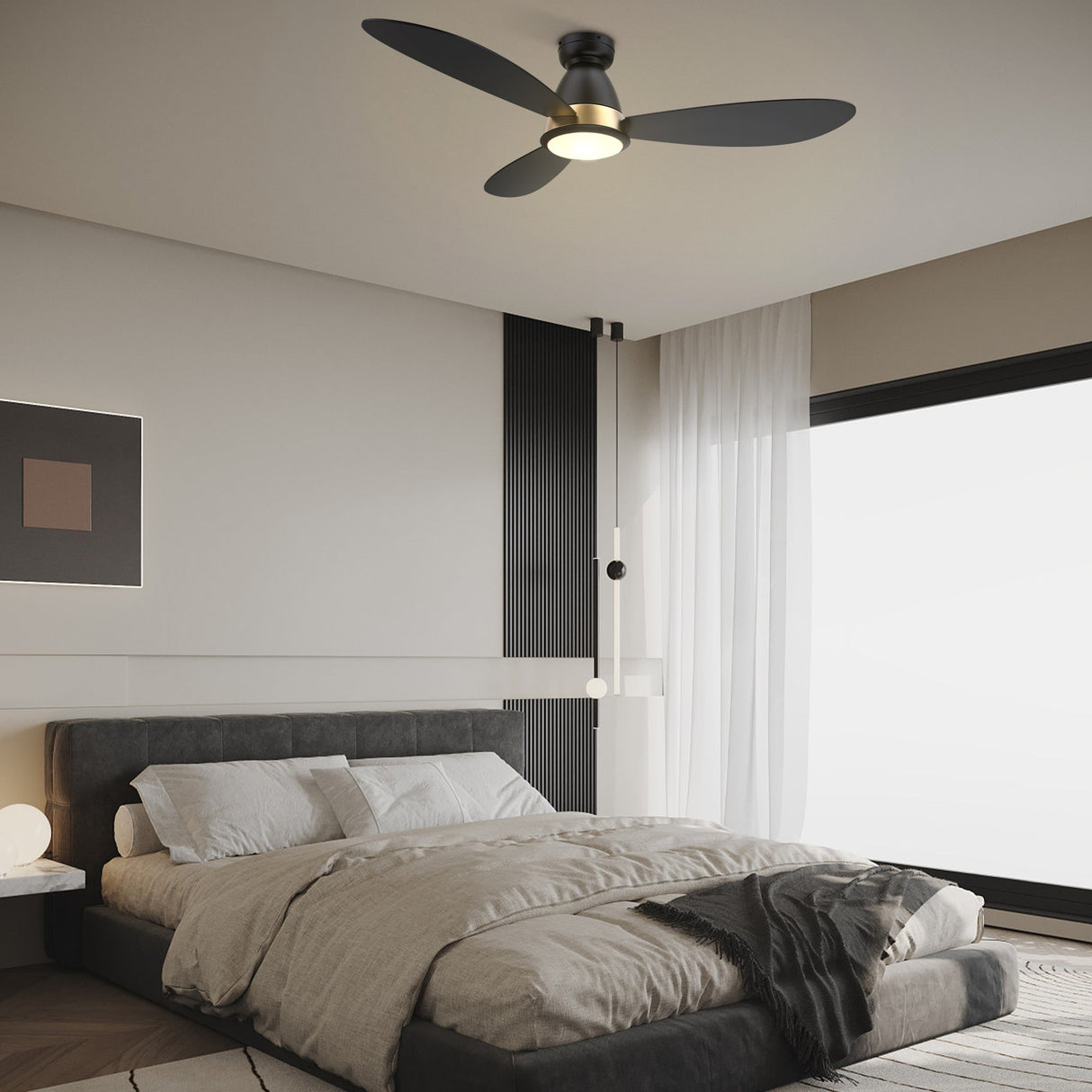 YORK 52 inch 3-Blade Flush Mount Smart Ceiling Fan with LED Light & Remote