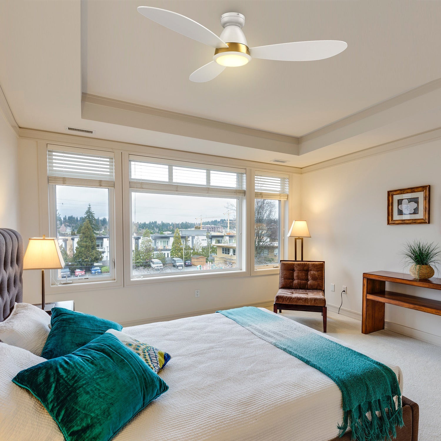 YORK 52 inch 3-Blade Flush Mount Smart Ceiling Fan with LED Light & Remote