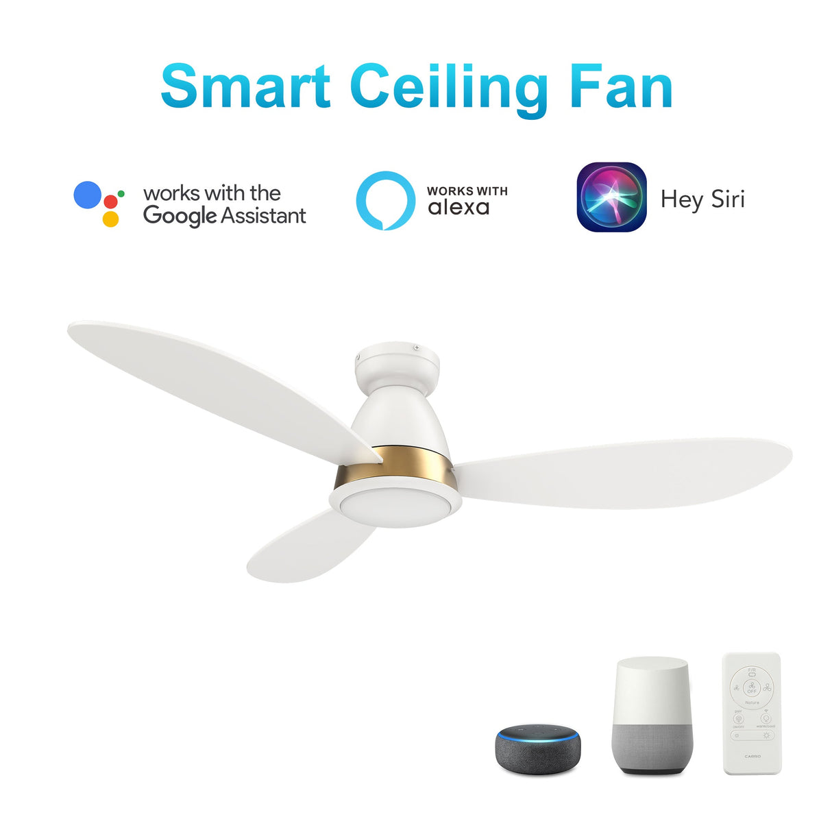 YORK 52 inch 3-Blade Flush Mount Smart Ceiling Fan with LED Light & Remote