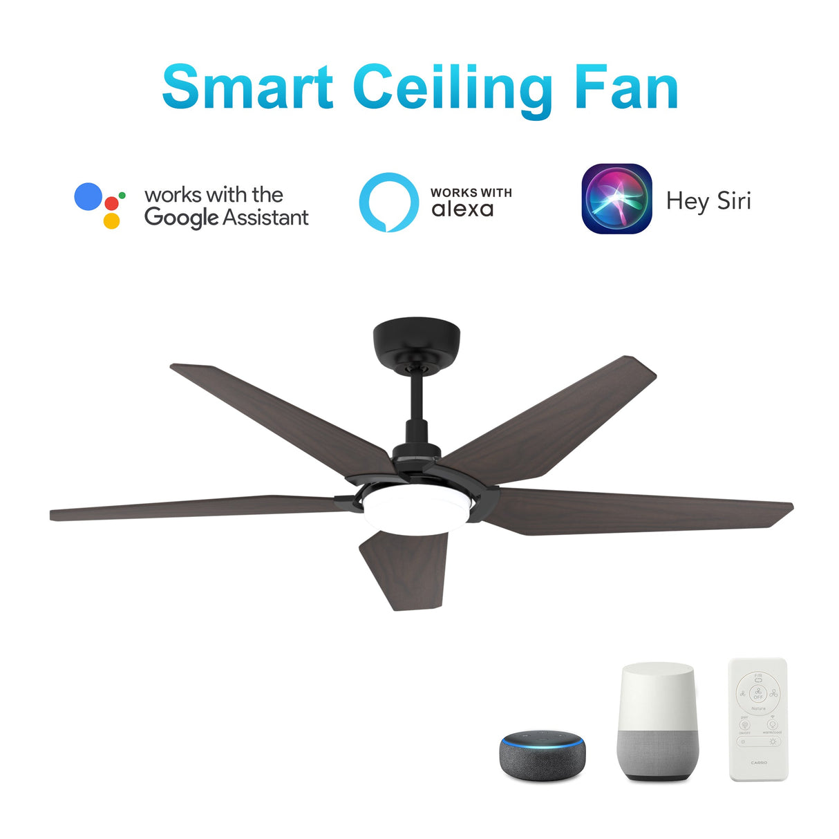 KAJ 52 In 5 Blade Smart Ceiling Fan With Integrated LED Lights With Google Home
