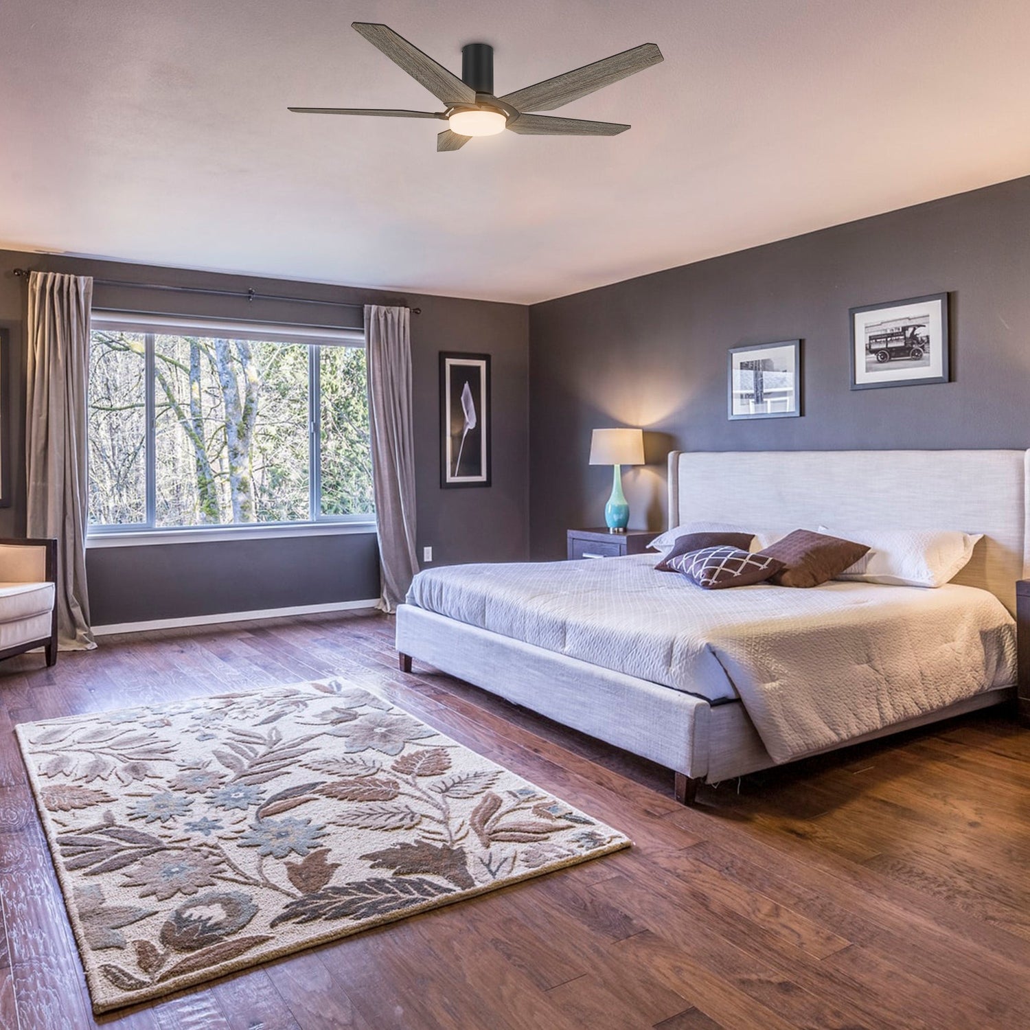 KAJ 52 inch 5-Blade Flush Mount Smart Ceiling Fan with LED Light & Remote