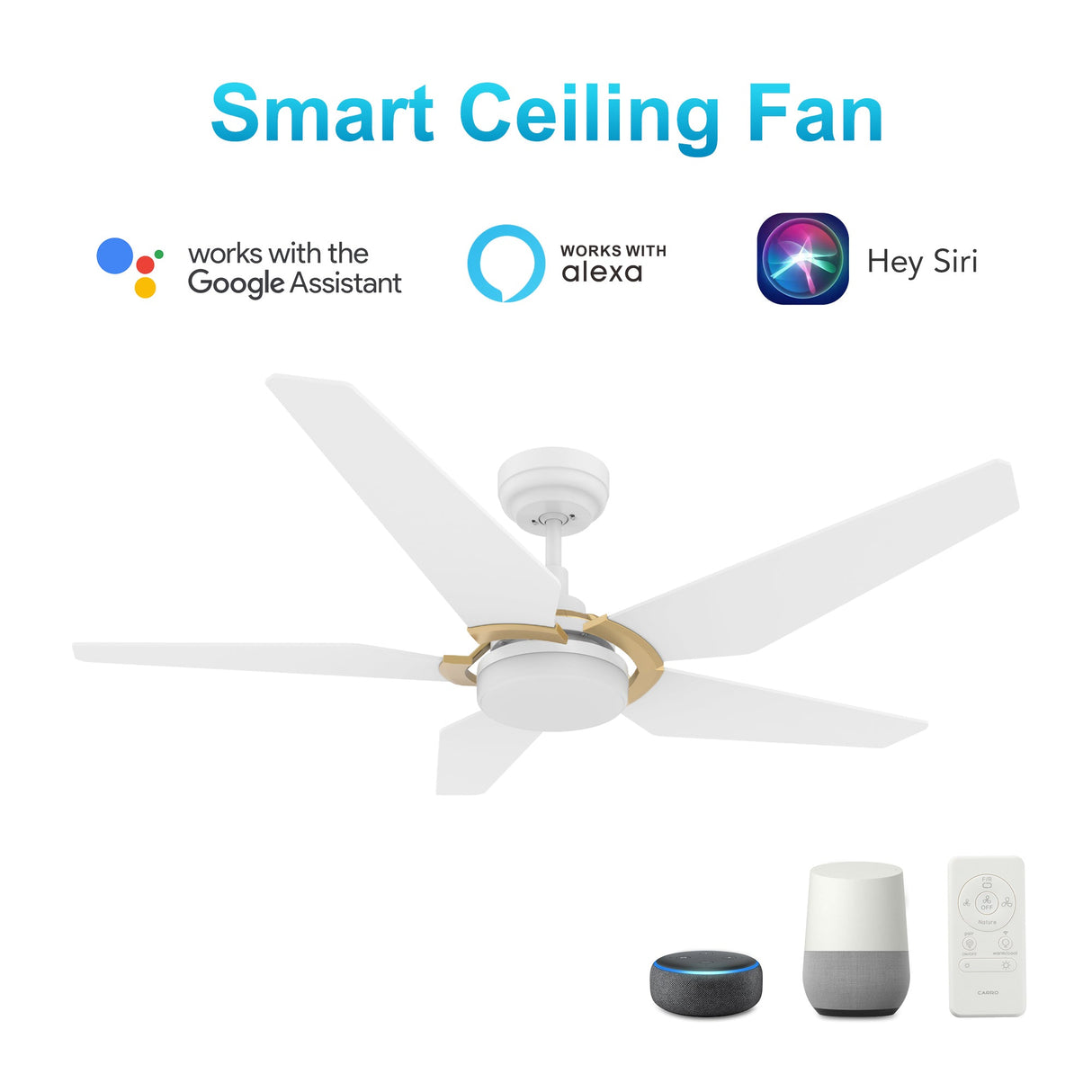 KAJ 52 In 5 Blade Smart Ceiling Fan With Integrated LED Lights With Google Home