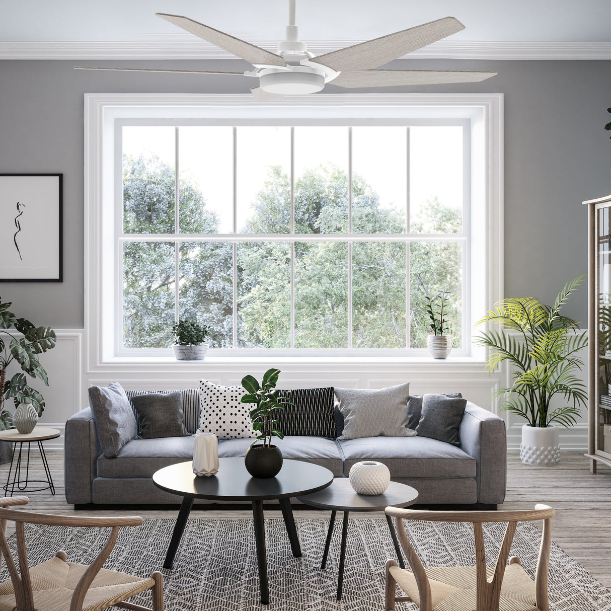 KAJ 52 In 5 Blade Smart Ceiling Fan With Integrated LED Lights With Google Home