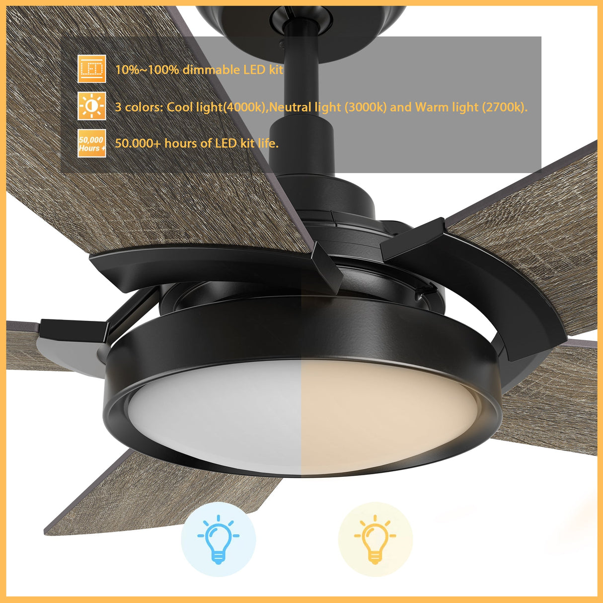BRISA 52 In 5 Blade Smart Ceiling Fan With Integrated LED Lights With Google Home