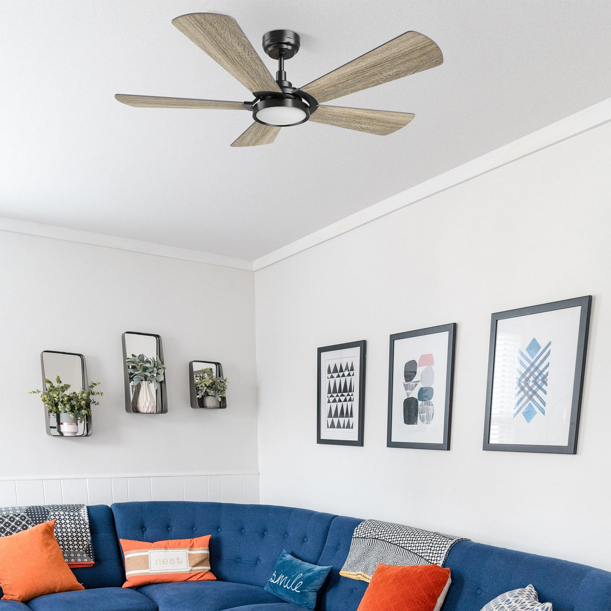 BRISA 52 In 5 Blade Smart Ceiling Fan With Integrated LED Lights With Google Home