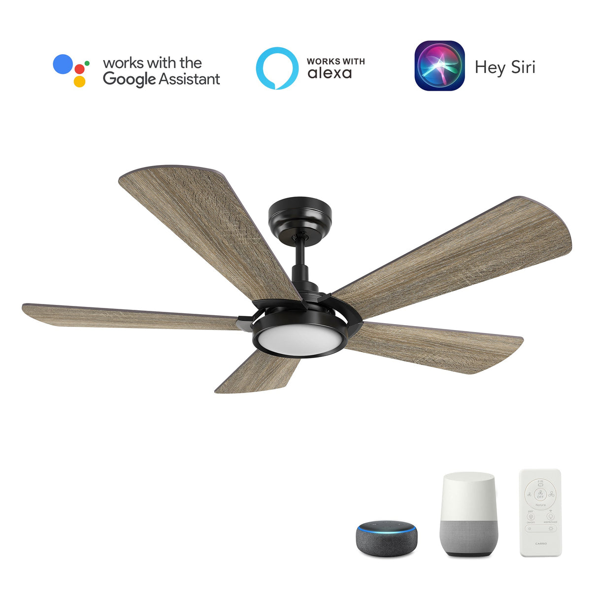 BRISA 52 In 5 Blade Smart Ceiling Fan With Integrated LED Lights With Google Home