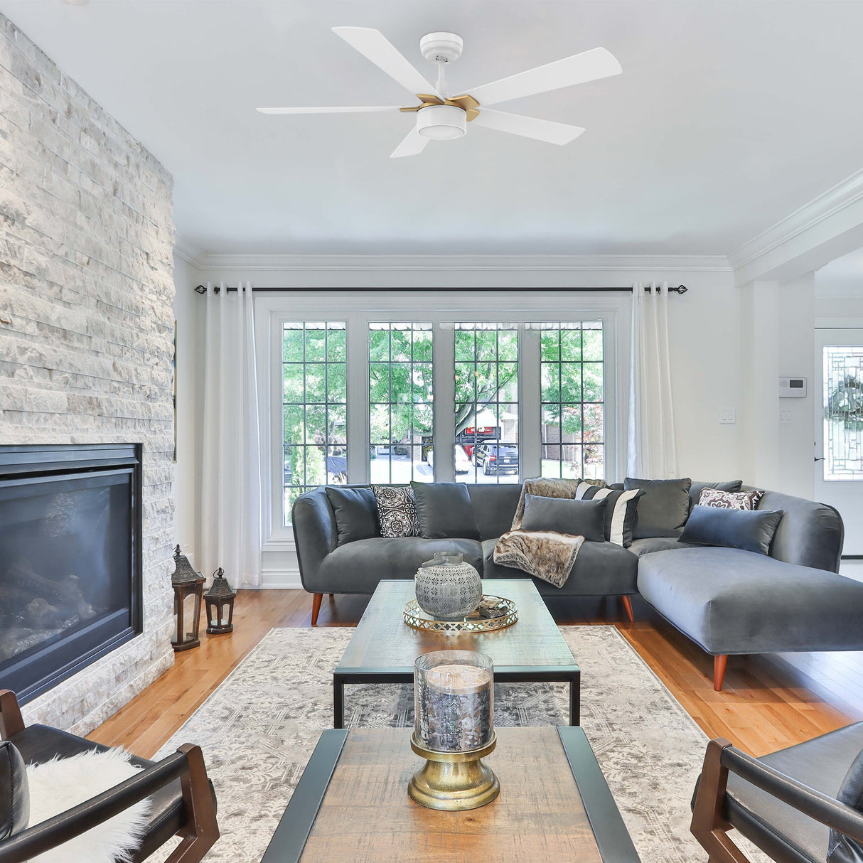 STOCKTON 52 In 5 Blade Smart Ceiling Fan With Integrated LED Lights With Google Home