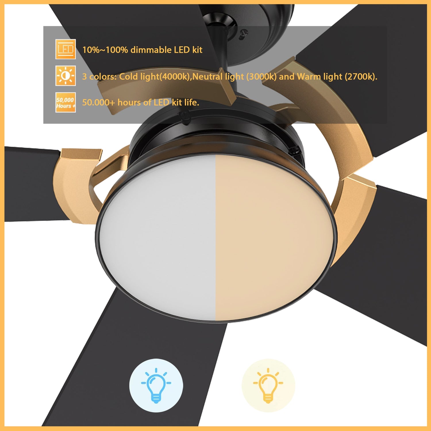 SAVILI 52 In 5 Blade Smart Ceiling Fan With Integrated LED Lights With Google Home