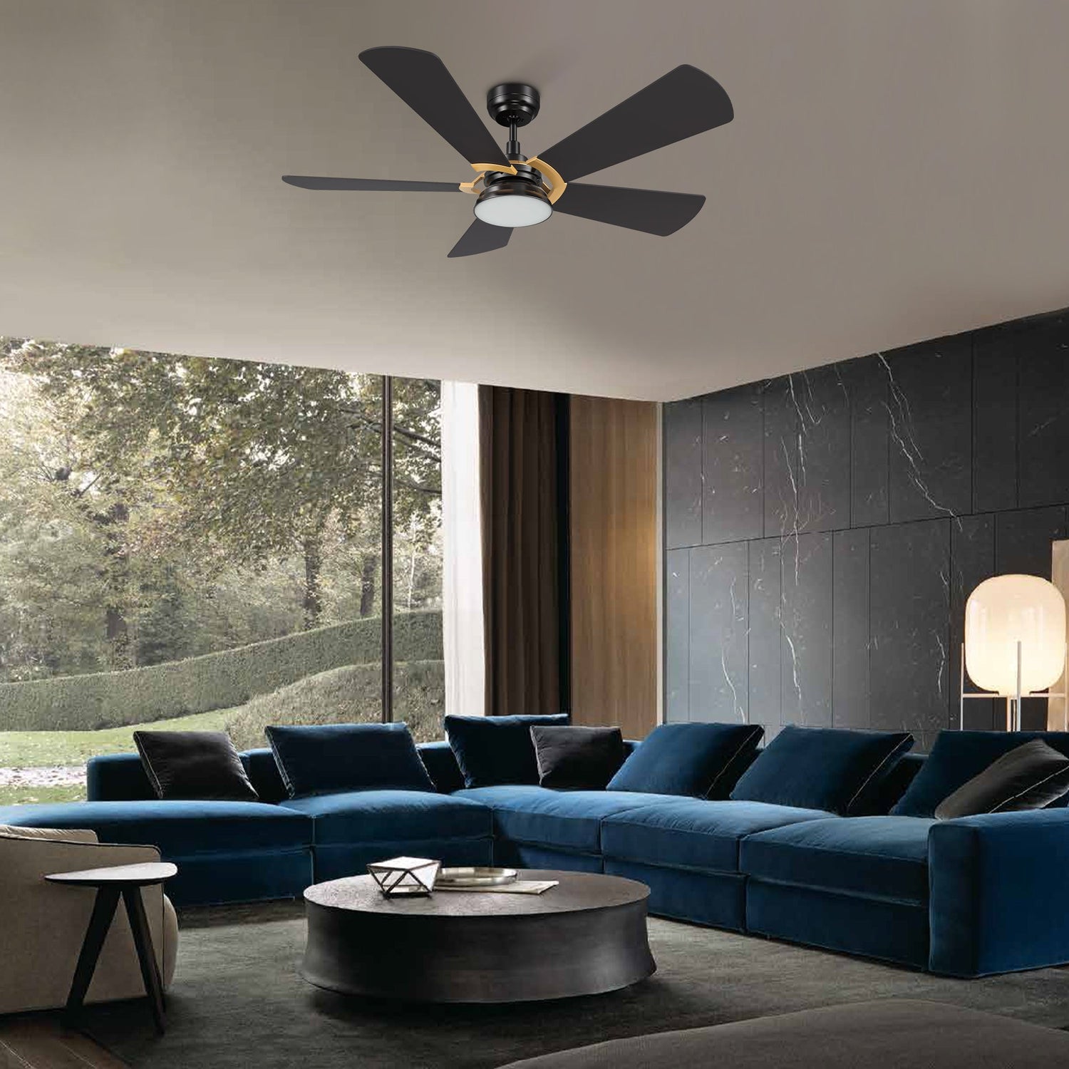 SAVILI 52 In 5 Blade Smart Ceiling Fan With Integrated LED Lights With Google Home