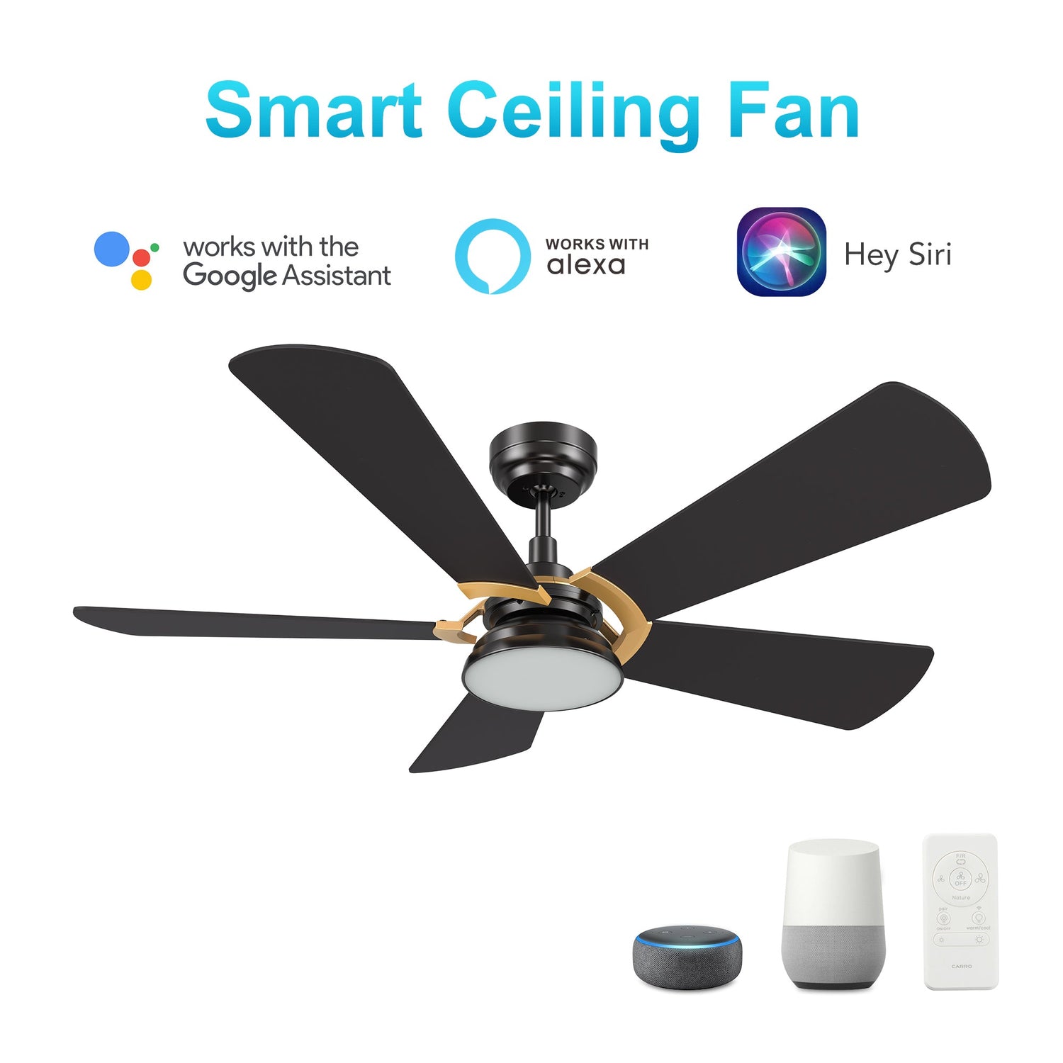 SAVILI 52 In 5 Blade Smart Ceiling Fan With Integrated LED Lights With Google Home