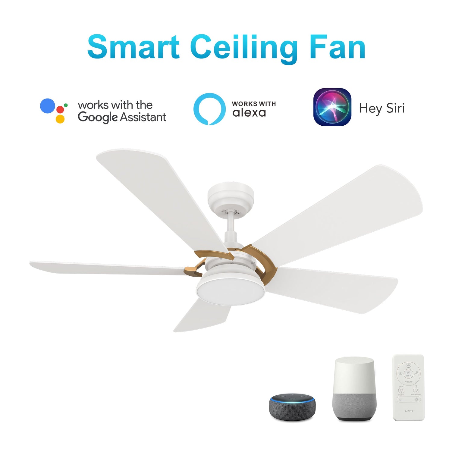 SAVILI 52 In 5 Blade Smart Ceiling Fan With Integrated LED Lights With Google Home