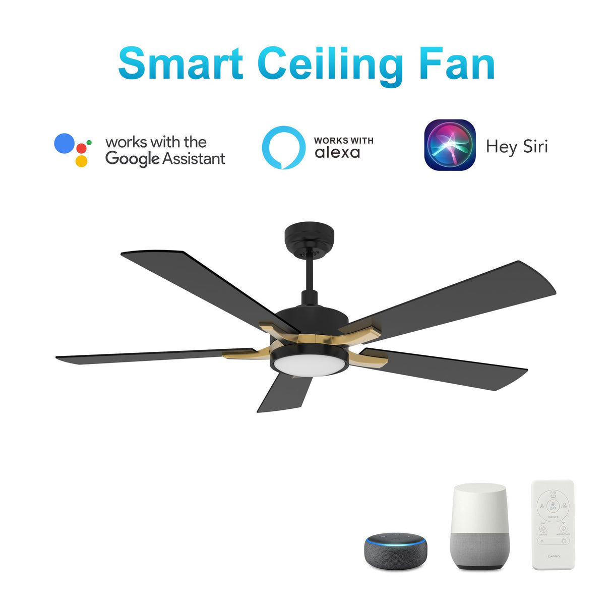 APPLETON 56 In 5 Blade Smart Ceiling Fan With Integrated LED Lights With Google Home