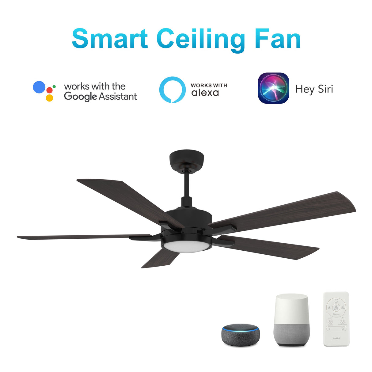 APPLETON 52 In 5 Blade Smart Ceiling Fan With Integrated LED Lights With Google Home