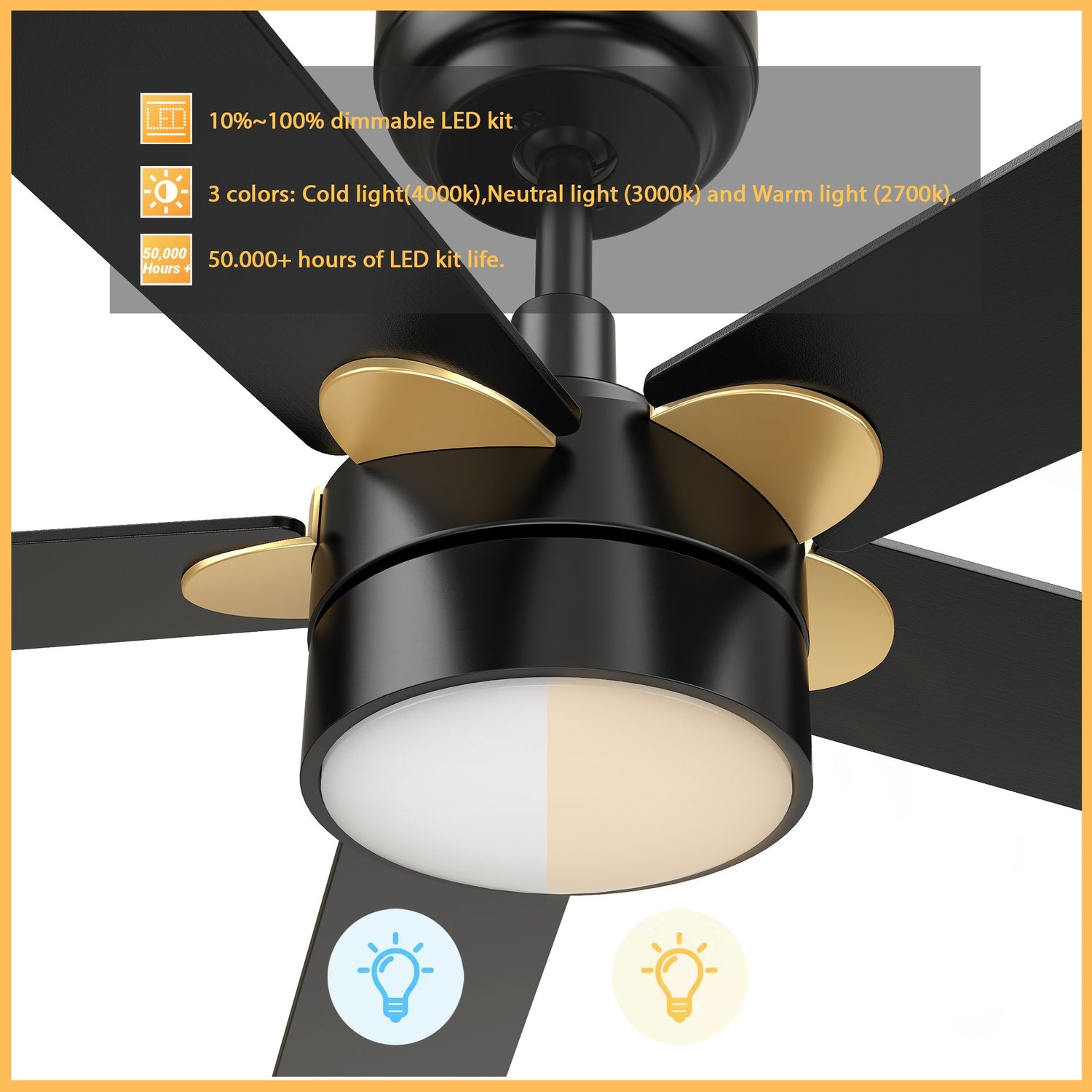 TARRASA 52 In 5 Blade Smart Ceiling Fan With Integrated LED Lights With Google Home