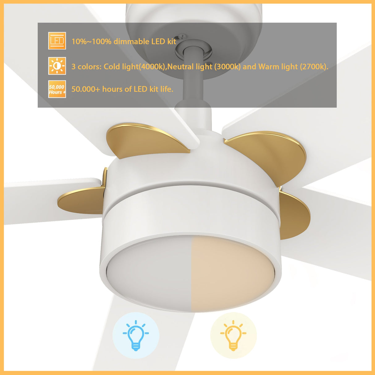 TARRASA 52 In 5 Blade Smart Ceiling Fan With Integrated LED Lights With Google Home