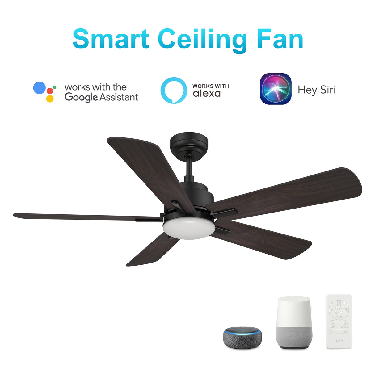 OLINDA 52 In 5 Blade Smart Ceiling Fan With Integrated LED Lights With Google Home