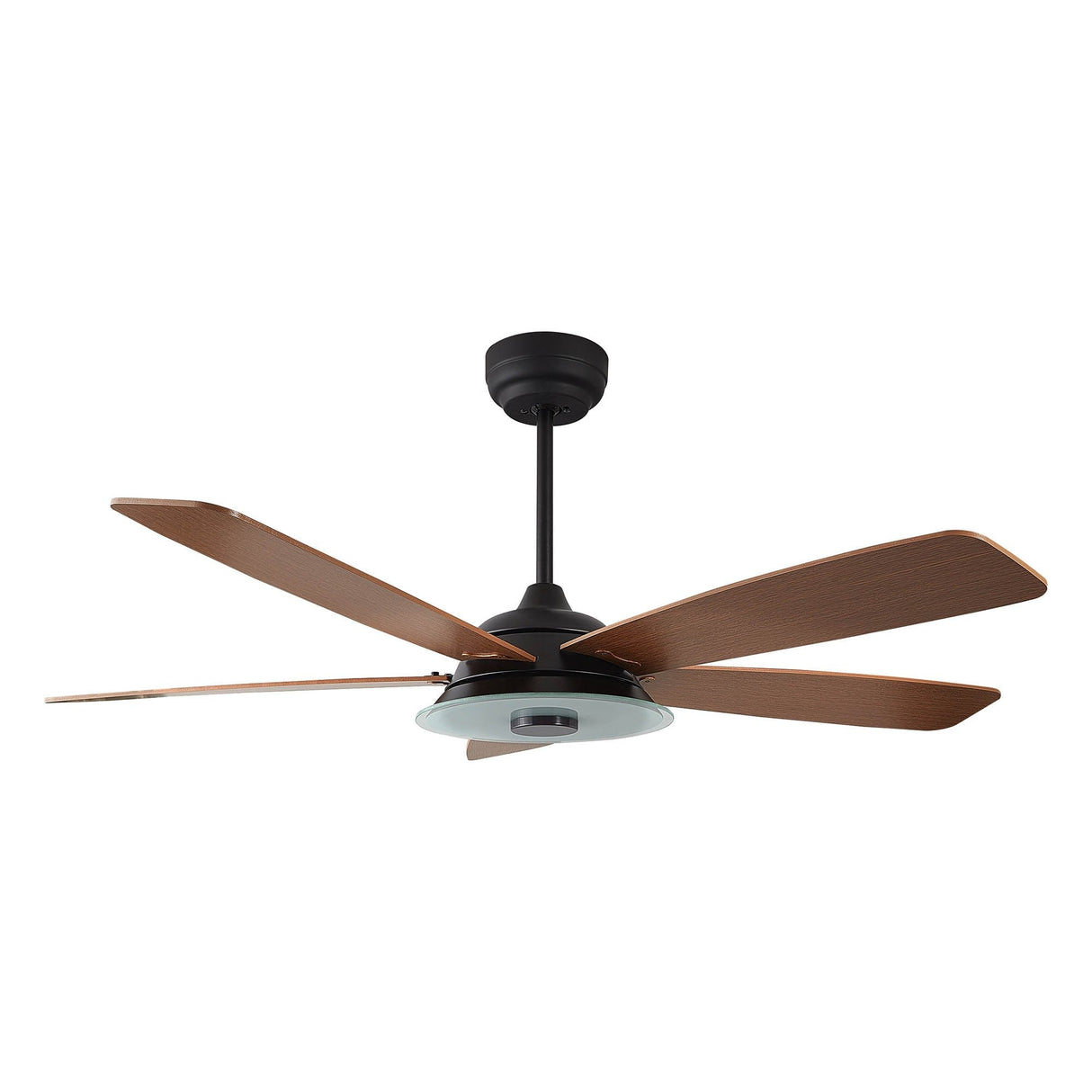 Journey 52 Inch 5 Blade Smart Ceiling Fan With Led Light Kit Remote Black Fine Wood Grain