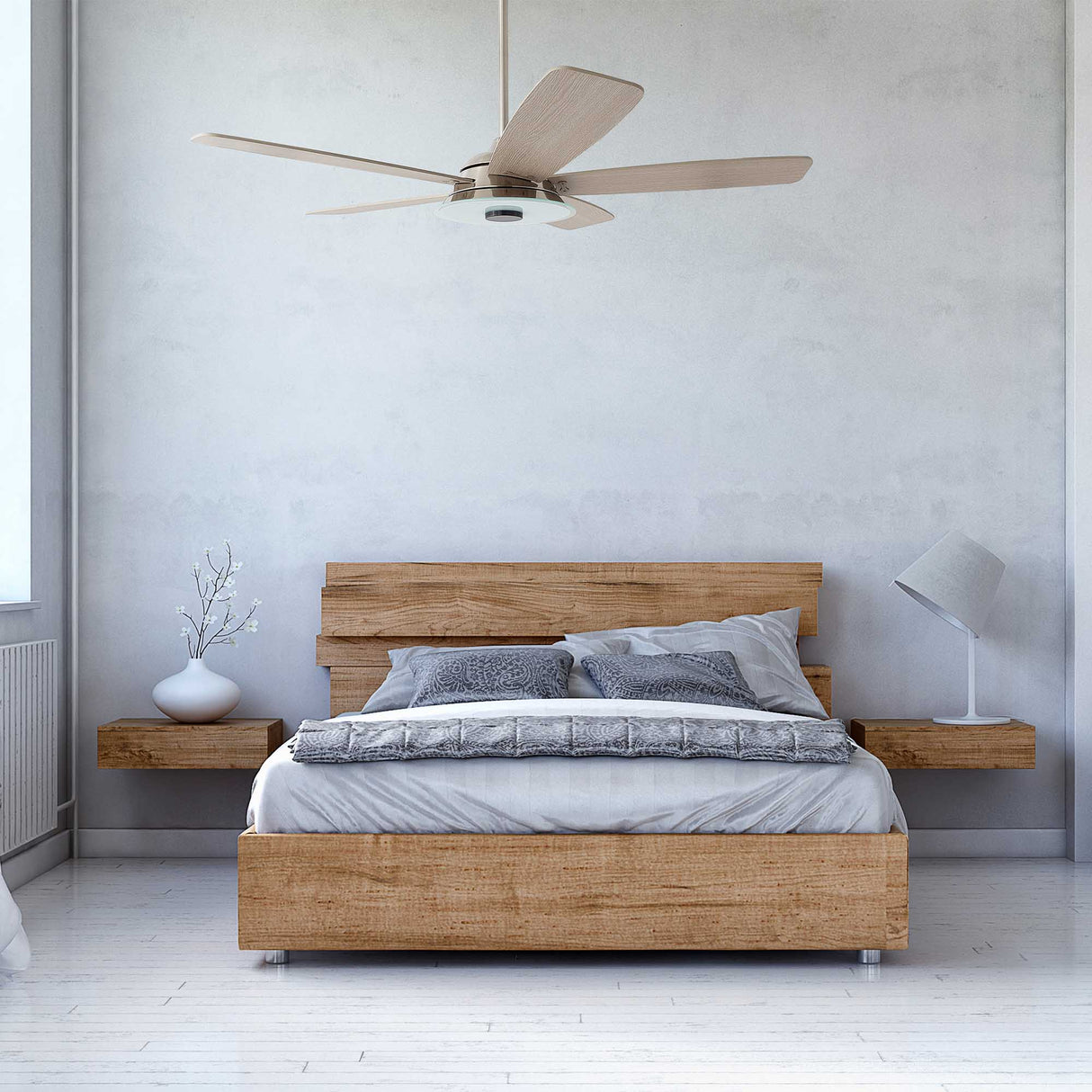 Journey 52 Inch 5 Blade Smart Ceiling Fan With Led Light Kit Remote Silver Light Wood