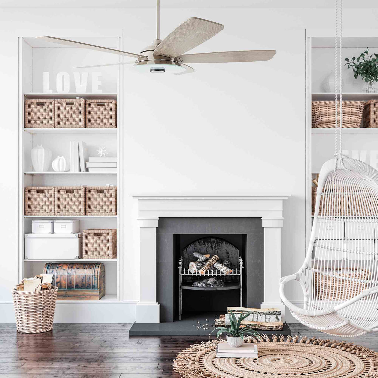 Journey 52 Inch 5 Blade Smart Ceiling Fan With Led Light Kit Remote Silver Light Wood