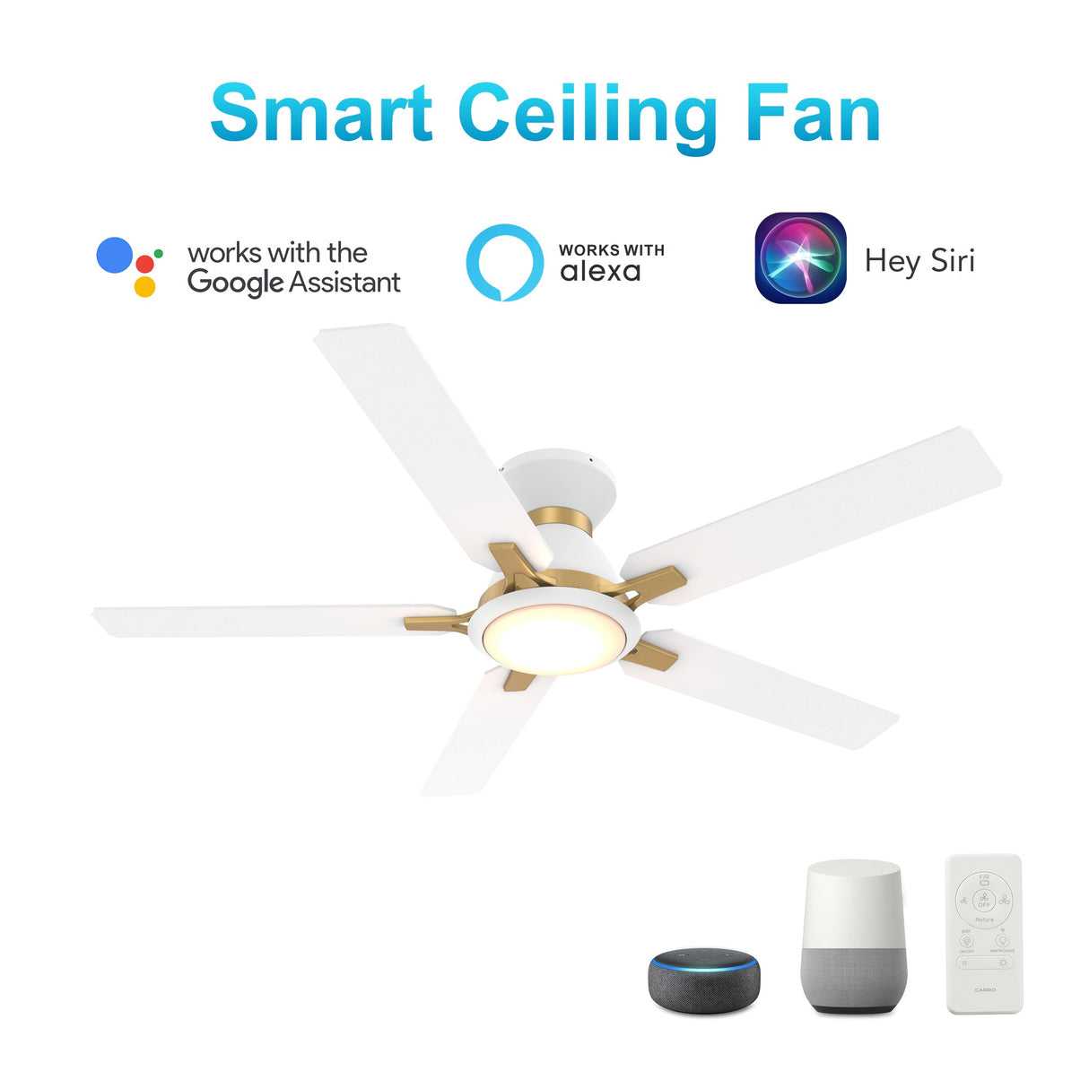 ESPEAR 52 In 5 Blade Smart Ceiling Fan With Integrated LED Lights With Google Home