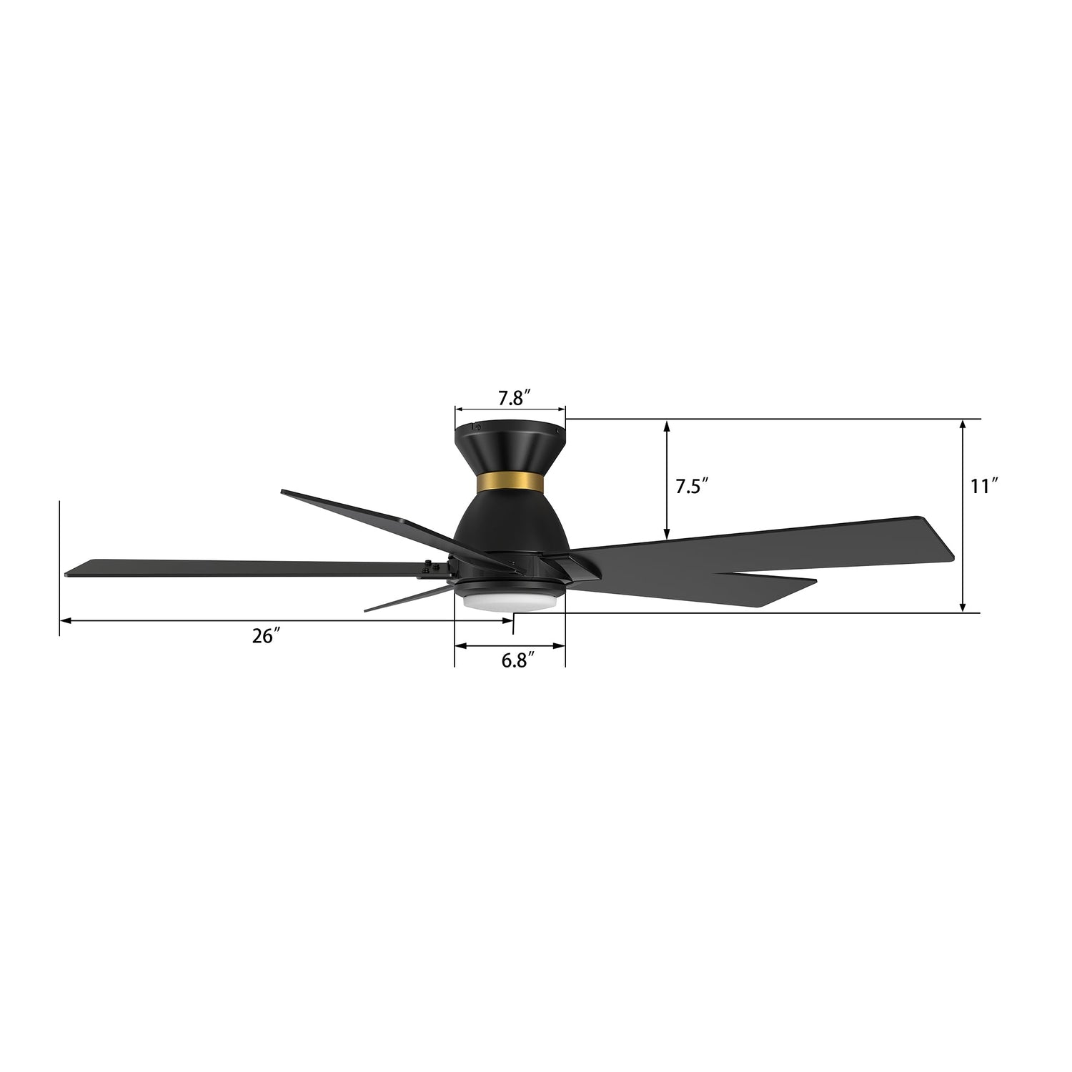 Ascender 52 Inch 5 Blade Flush Mount Smart Ceiling Fan With Led Light Remote Control Black Black Gold Rim