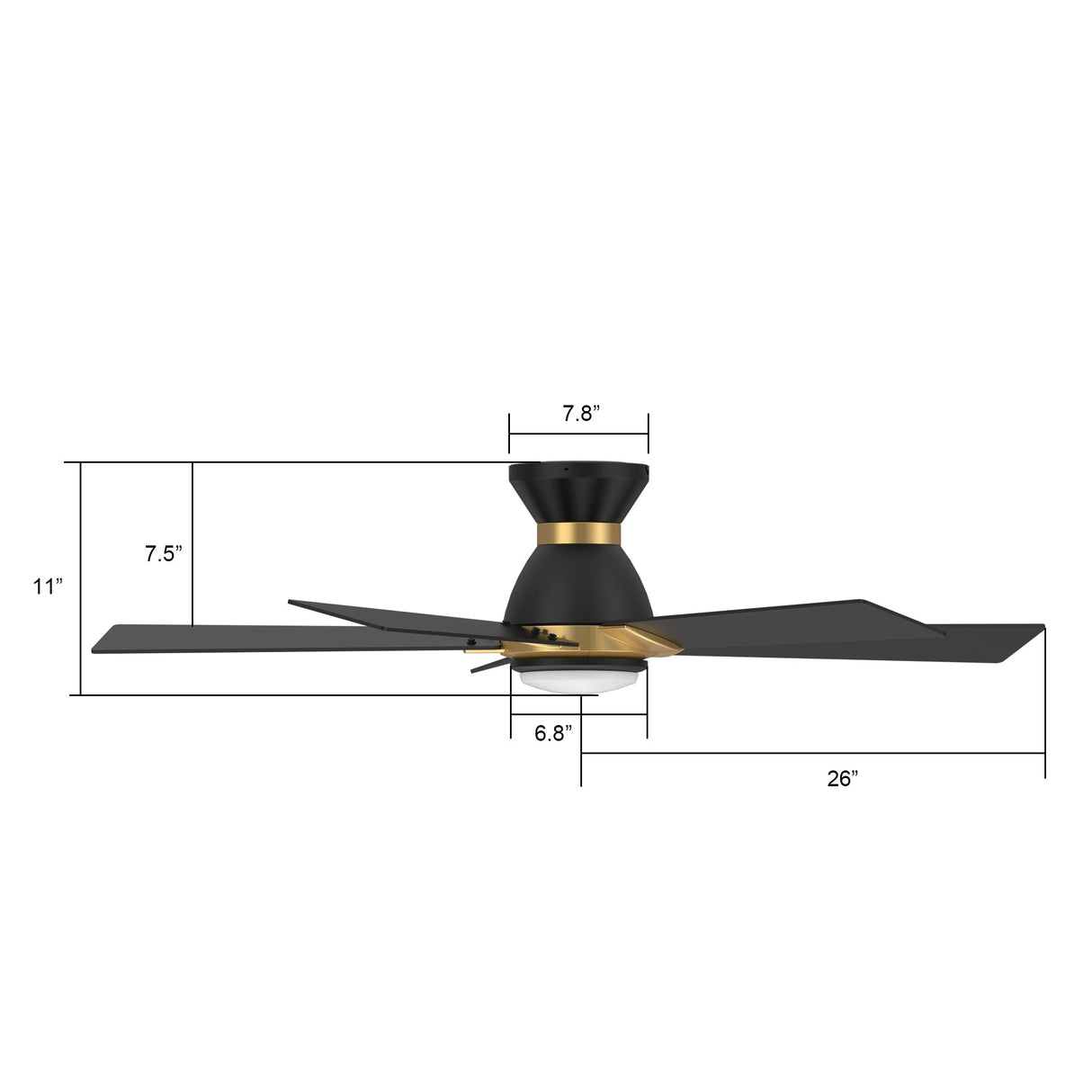 Ascender 52 Inch 5 Blade Flush Mount Smart Ceiling Fan With Led Light Remote Control Black Black Gold Rim