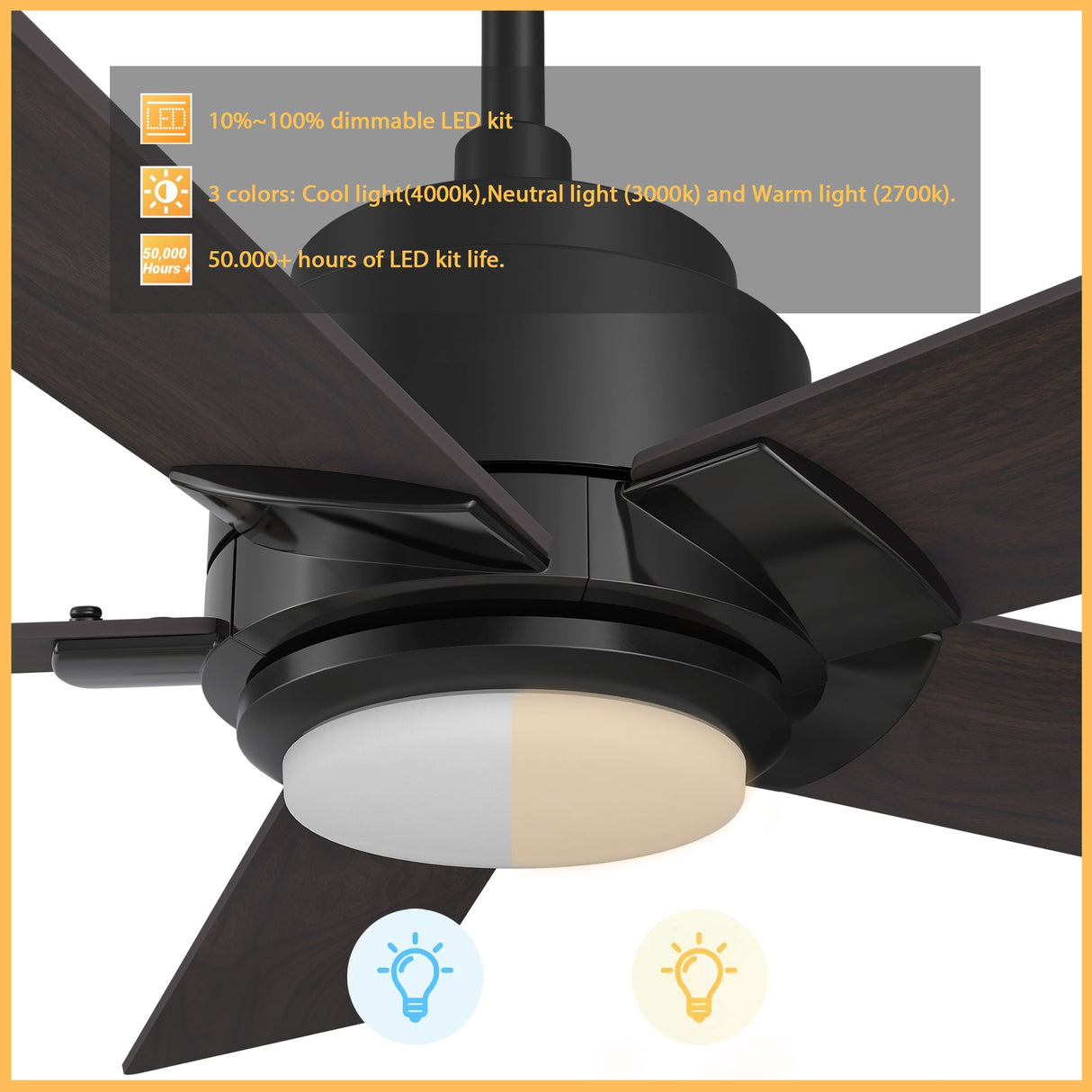 ASCENDER 52 In 5 Blade Smart Ceiling Fan With Integrated LED Lights With Google Home