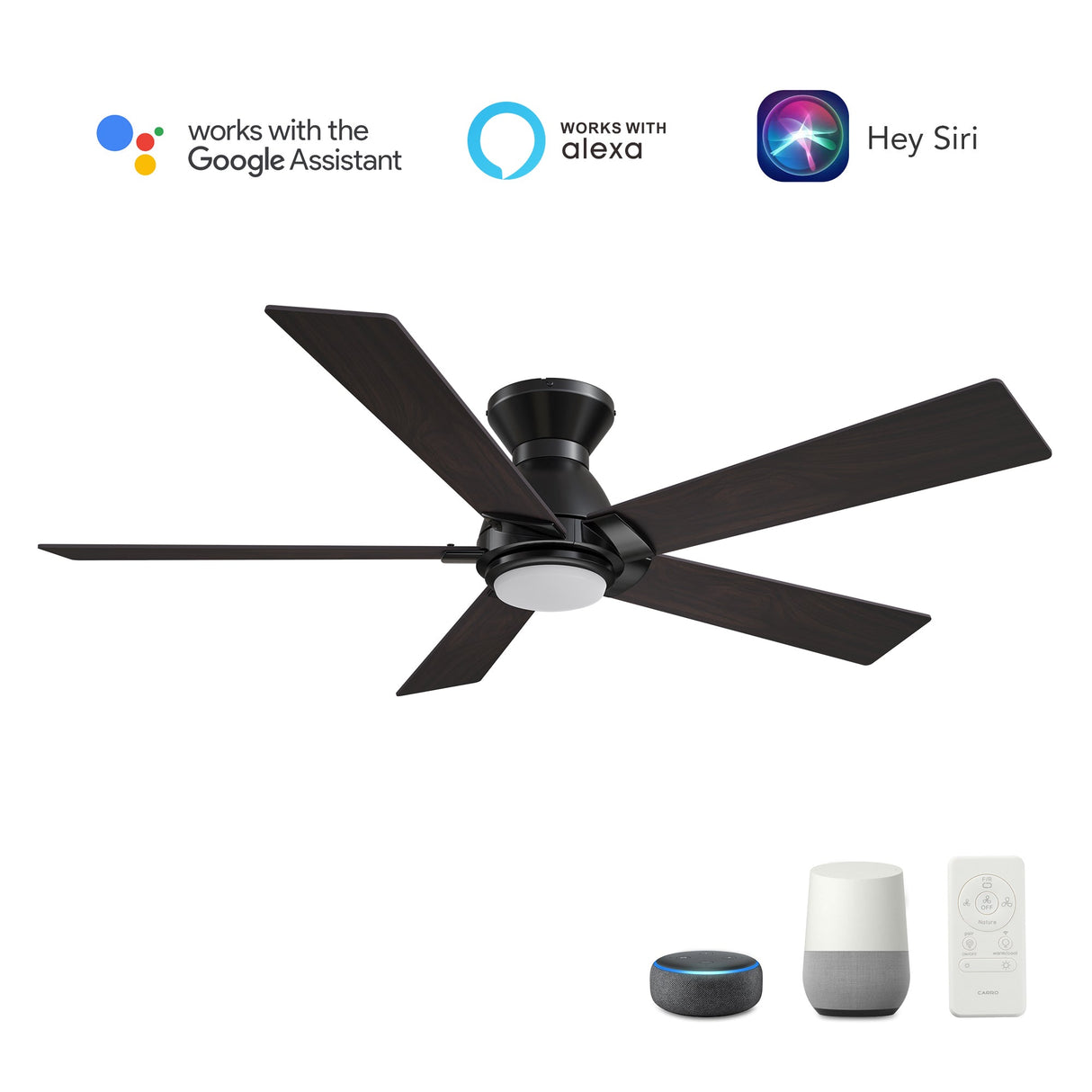 Ascender 52 Inch 5 Blade Flush Mount Smart Ceiling Fan With Led Light Remote Control Black Black Gold Rim