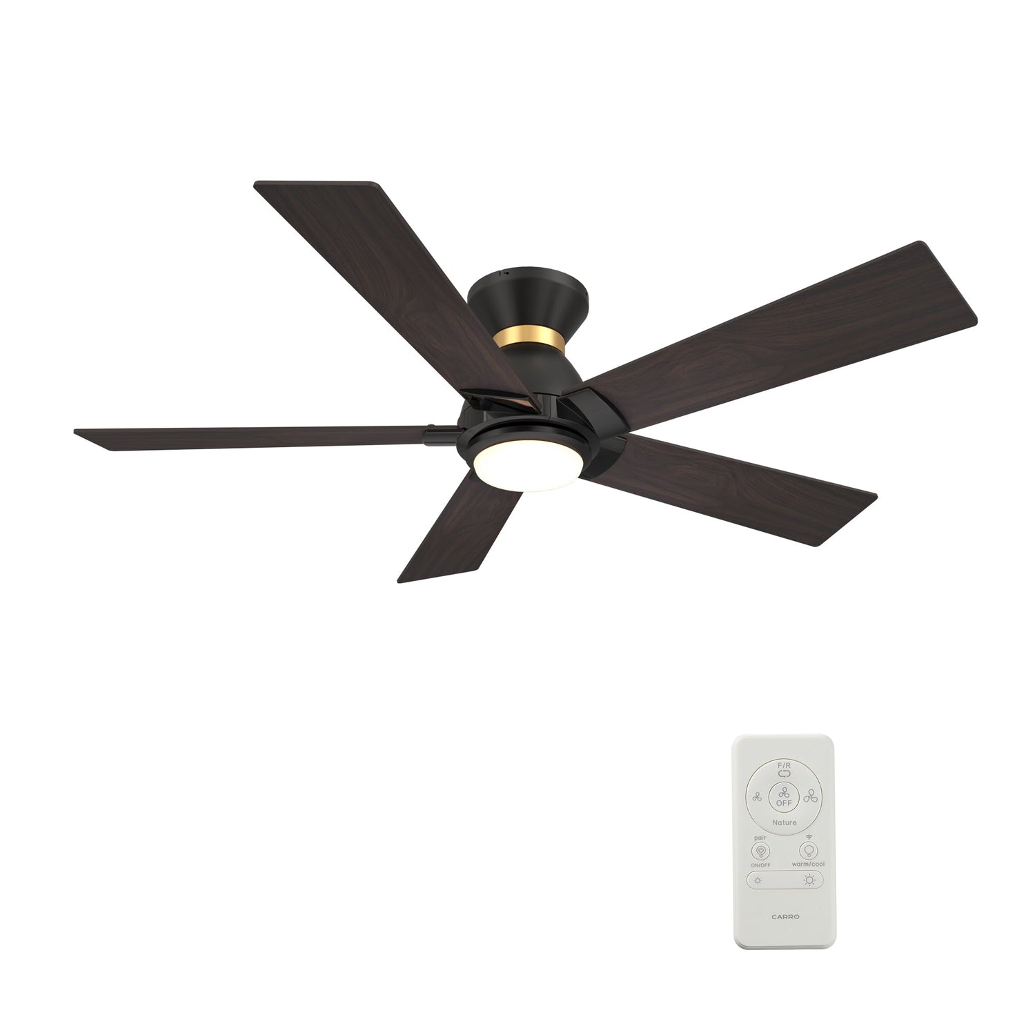Ascender 52 Inch 5 Blade Flush Mount Smart Ceiling Fan With Led Light Remote Control Black Black Gold Rim