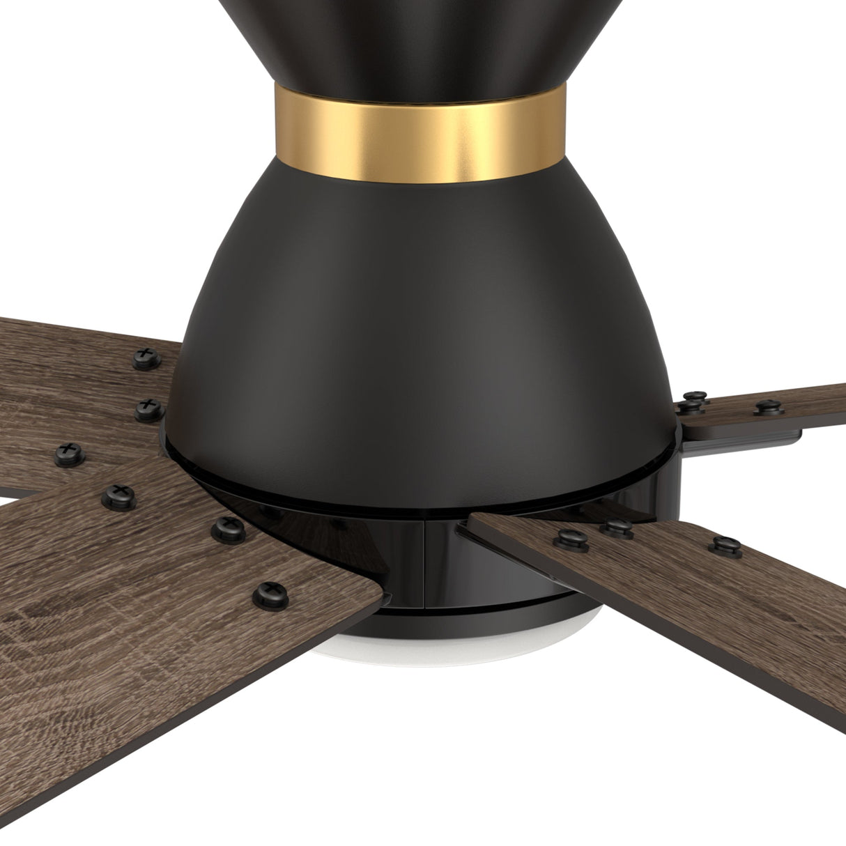 Ascender 52 Inch 5 Blade Flush Mount Smart Ceiling Fan With Led Light Remote Control Black Black Gold Rim
