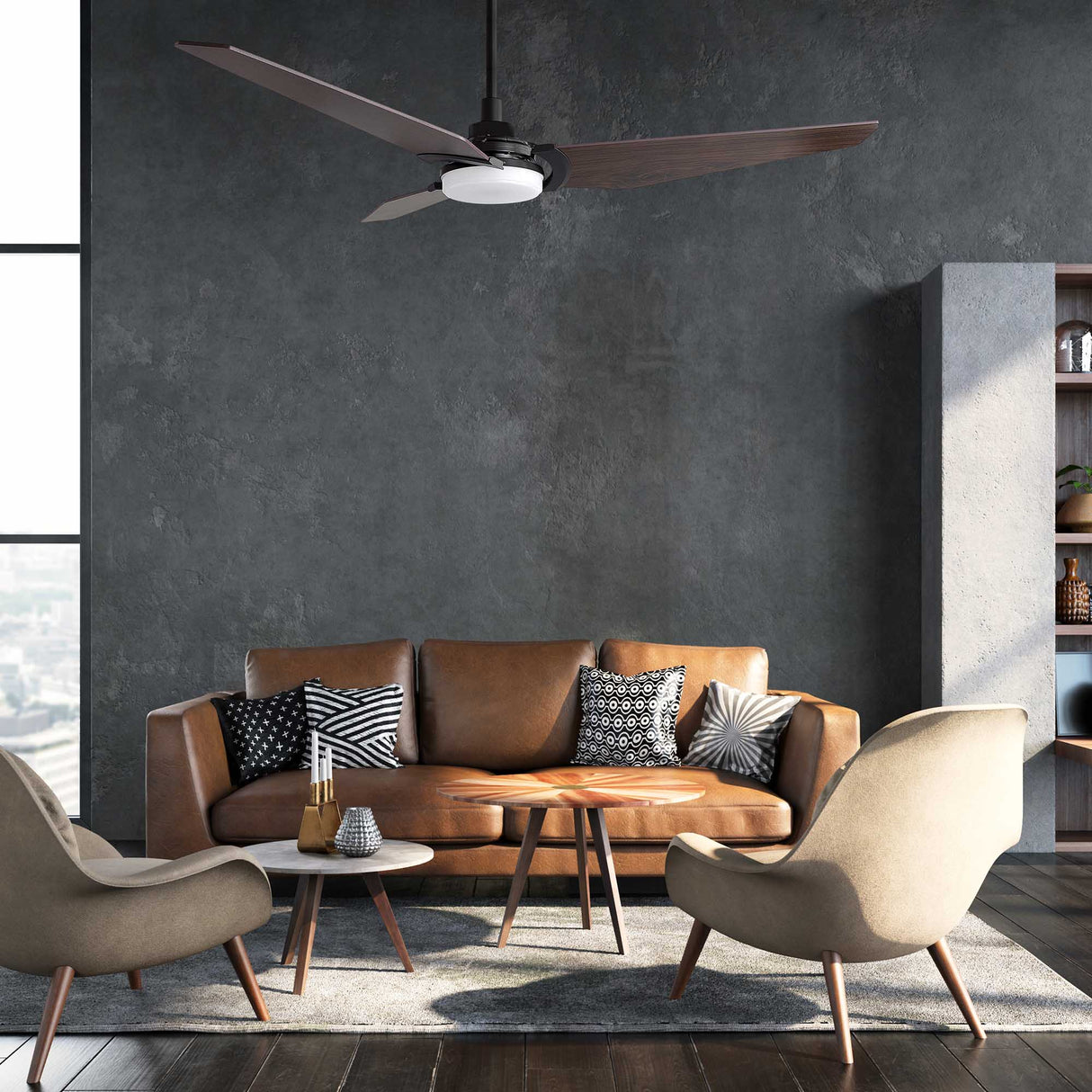KAJ 56 In 3 Blade Smart Ceiling Fan With Integrated LED Lights With Google Home