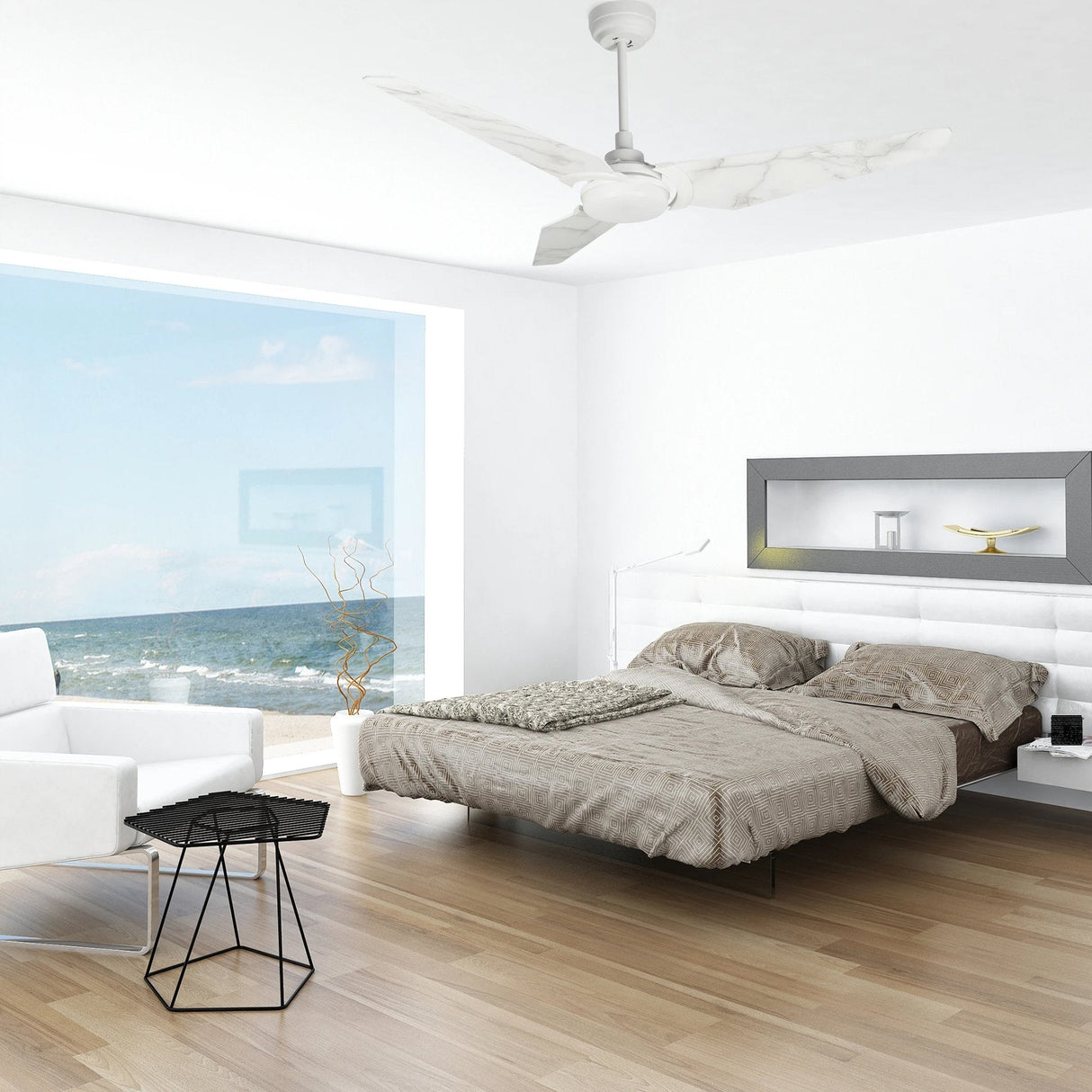 KAJ 56 In 3 Blade Smart Ceiling Fan With Integrated LED Lights With Google Home