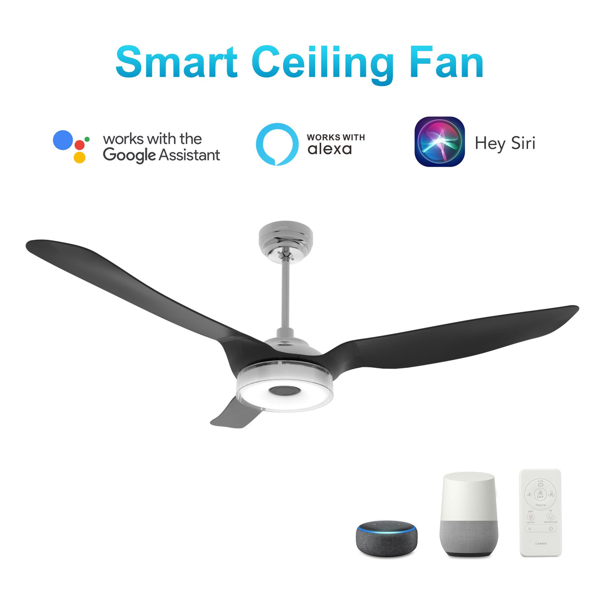 Fletcher 56 Inch 3 Blade Smart Ceiling Fan With Led Light Kit Remote Silver Black