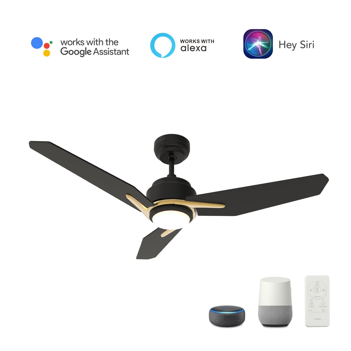CALEN 56 In 3 Blade Smart Ceiling Fan With Integrated LED Lights With Google Home