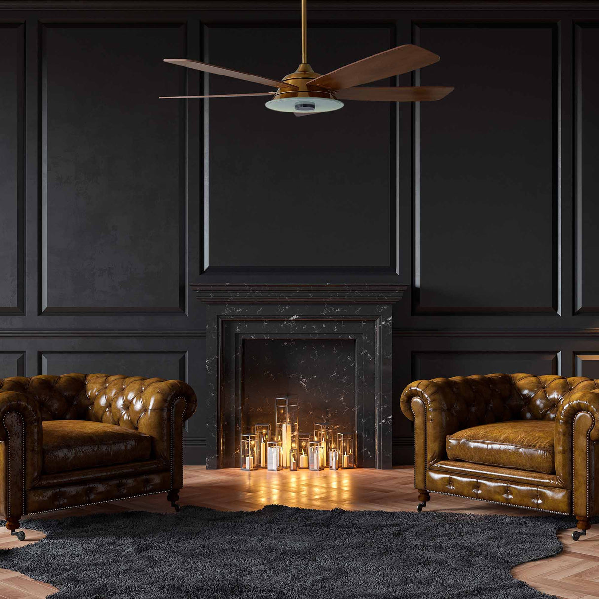 Journey 56 Inch 5 Blade Smart Ceiling Fan With Led Light Kit Remote Gold Wood Pattern