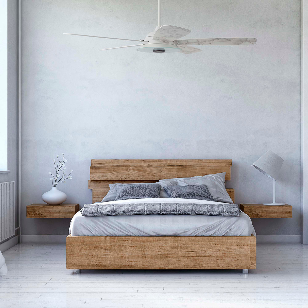 Journey 56 Inch 5 Blade Smart Ceiling Fan With Led Light Kit Remote White Marble Pattern