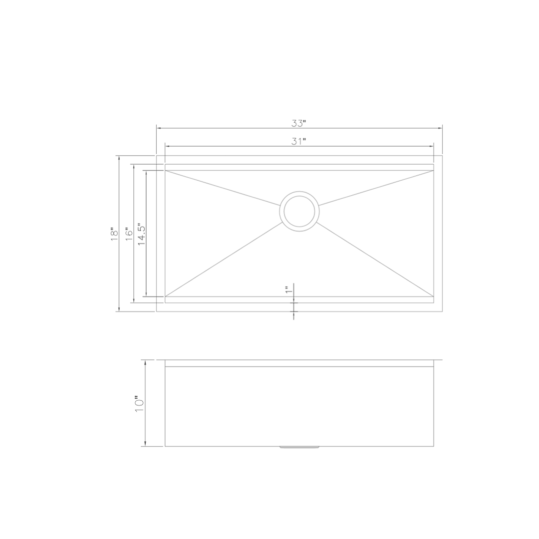 ZLINE 33 in. Garmisch Undermount Single Bowl Stainless Steel Kitchen Sink with Bottom Grid and Accessories (SLS-33)