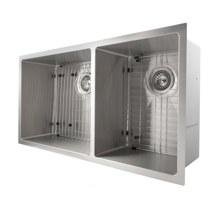 ZLINE 36 in. Chamonix Undermount Double Bowl Stainless Steel Kitchen Sink with Bottom Grid (SR60D-36)